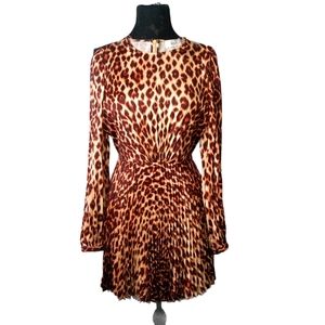 NWOT A.L.C Leopard Long Sleeve Pleated Mini dress